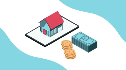 Digital transaction of buying house using smartphone app with money and coi.. Stock Footage 334092444