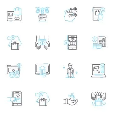Digital transaction linear icons set. Payment, Cryptocurrency, Blockchain, E Stockillustratie