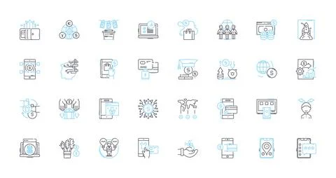 Digital transaction linear icons set. Payment, Cryptocurrency, Blockchain, E Stock Illustration