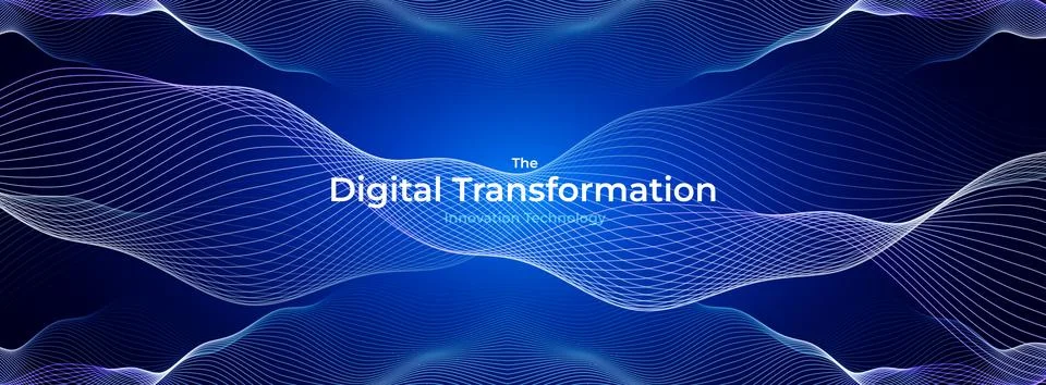 Digital transformation abstract background with blue wave lines on dark gradient Illustrazione stock