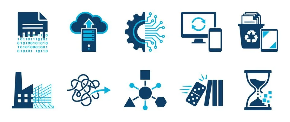 Digital transformation and data processing icon set. Featuring cloud server.. Stock Illustration