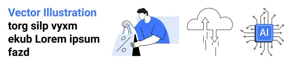 Digital transformation, artificial intelligence, cloud computing, e-commerce, 库存插图