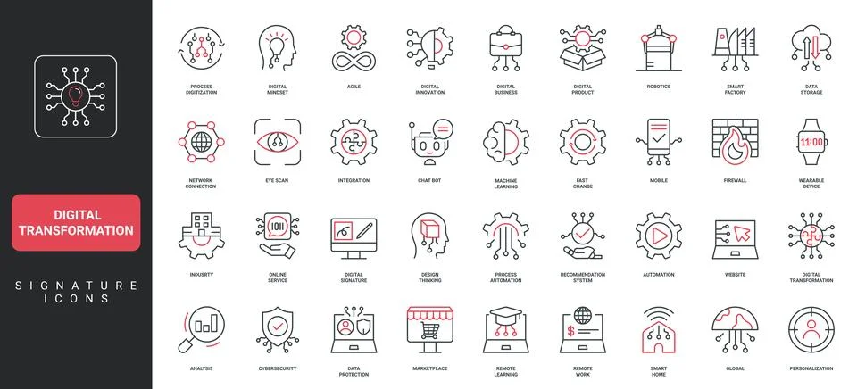 Digital transformation, cloud computing, AI automation of industry line icon set イラスト素材