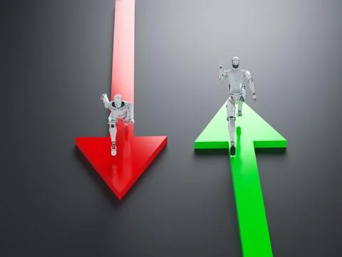 Digital transformation concept with ai robot move to opposite direction Stock Illustration