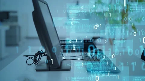 Digital transformation concept. Binary code. Programming. Stockbeeldmateriaal 141735784