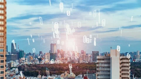 Digital transformation concept. Binary code. Smart city. Stock Footage 149802598