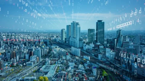 Digital transformation concept. Binary code. Smart city. Stock Footage 156227192