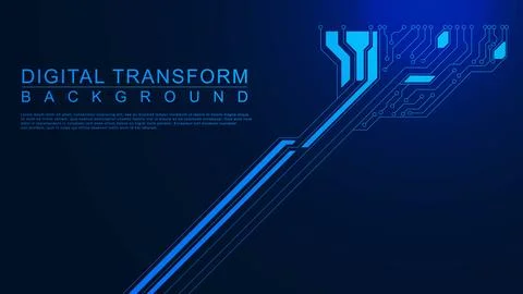Digital transformation concept with electronic circuit board. Illustrazione stock