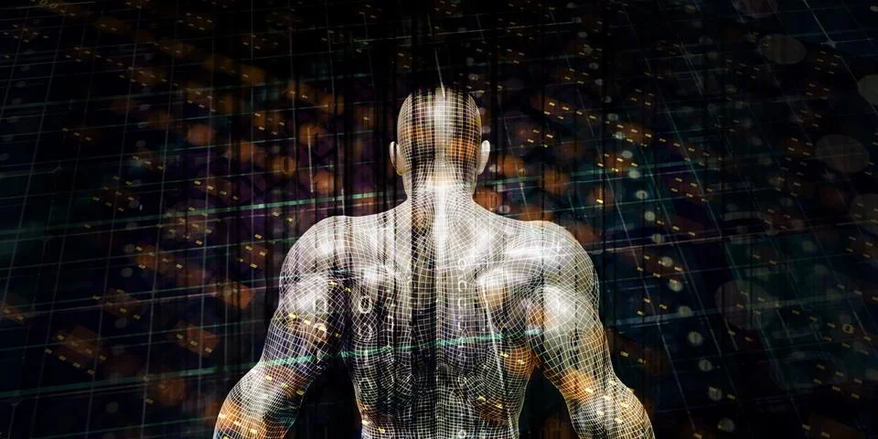 Digital Transformation Concept With Human Wireframe Model Stock Illustration