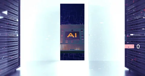 Digital transformation concept with server room and ai chip. Stock Footage 332285072