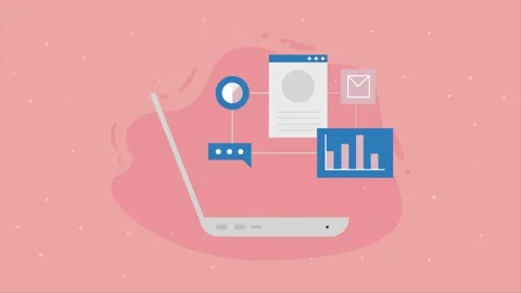 Digital transformation concept showing laptop with data analytics and commu.. Stock Footage 333294544