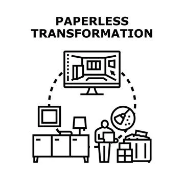 Digital transformation creating paperless office automation Stock Illustration