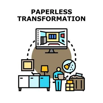 Digital transformation creating paperless office automation Stock Illustration