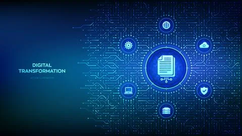 Digital transformation. Digitization of business processes modern technology  Illustrazione stock