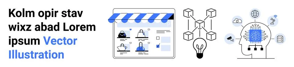 Digital transformation, e-commerce solutions, blockchain technology, artifici Illustrazione stock