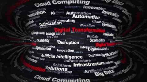 DIGITAL TRANSFORMATION Keywords Animation on Tunnel Walls, Background, Loop 스톡 동영상 335689366