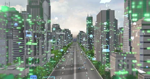 Digital transformation of modern city with internet of things icons. Stock Footage 337181481
