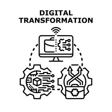 Digital transformation process integrating business technology innovation Ilustração Stock
