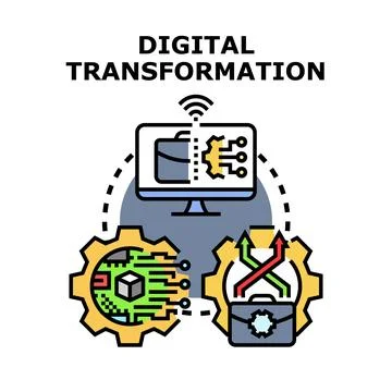 Digital transformation process integrating business technology innovation Ilustração Stock
