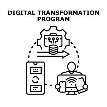 Digital transformation program implementing innovative business solutions Illustrazione stock