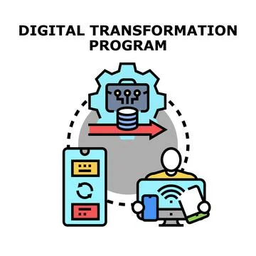 Digital transformation program implementing innovative business solutions Stock Illustration