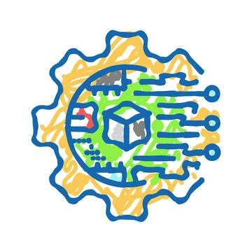 Digital transformation tech icon doodle illustration Stock Illustration
