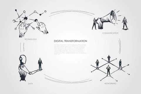 Digital transformation, technology, communication, networking, data concept 스톡 일러스트
