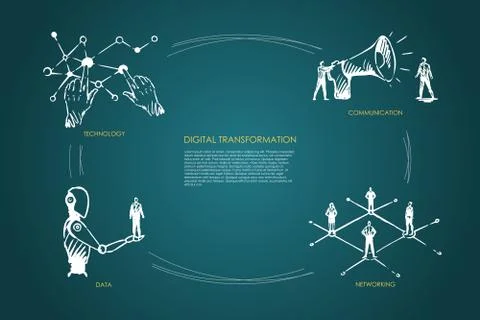 Digital transformation, technology, communication, networking, data concept Illustrazione stock