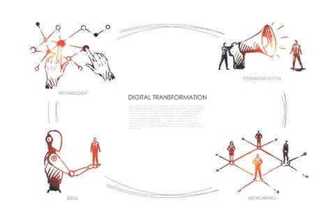 Digital transformation, technology, communication, networking, data concept 스톡 일러스트