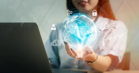 Digital transformation technology, IoT, internet of things. Businesswoman w.. Stock Photos