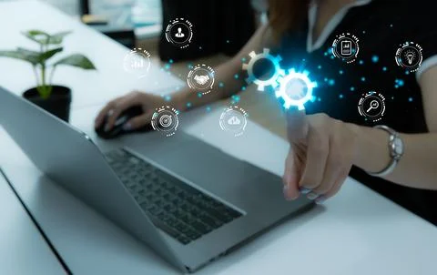 Digital transformation technology, IoT, internet of things. Businesswoman w.. Stock-Fotos