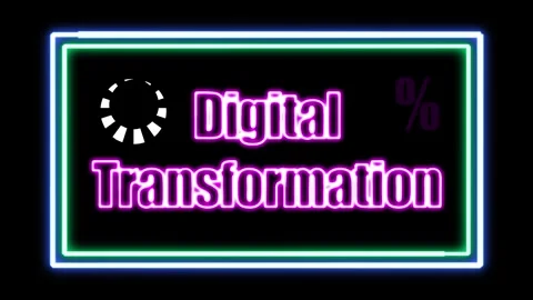 'Digital Transformation' Text Animation with Neon Glow &amp; Glowing Squares. Stock Footage 282577082
