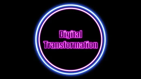 'Digital Transformation' Text Animation with Neon Glow &amp; Glowing Circles. Stock Footage 282577093