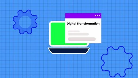 Digital Transformation text isolated digital technology notification messag.. Illustrazione stock