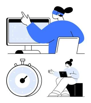 Digital transformation, time tracking, productivity tools, remote work, virtu Stock Illustration