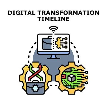 Digital transformation timeline process business technology development Stock Illustration