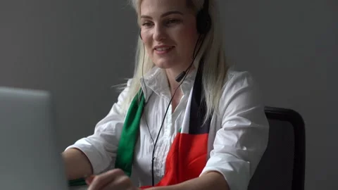 Digital translator with uae flag, interpreter working Stock Footage 168689424