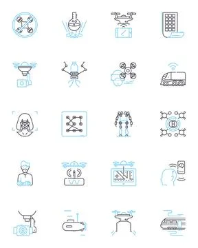 Digital transporting linear icons set. E-commerce, Virtual, Online, Cyber 스톡 일러스트