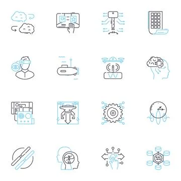 Digital transporting linear icons set. E-commerce, Virtual, Online, Cyber Stock Illustration