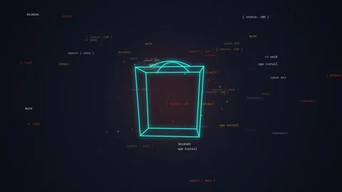 Digital Trash Can Icon with Code on Dark Background Stock Footage 348231607