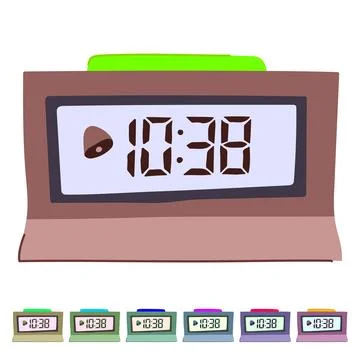 Digital travel alarm clock vector cartoon graphic Stock Illustration