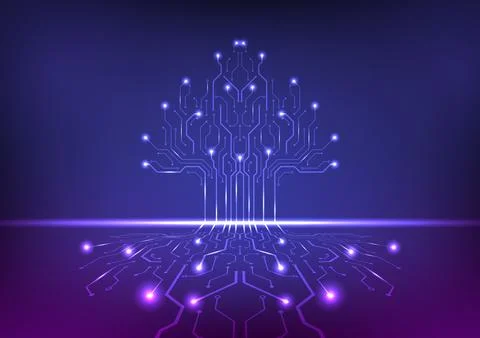 Digital tree circuit background technology concept. Design for  circuits, d.. Stock Illustration