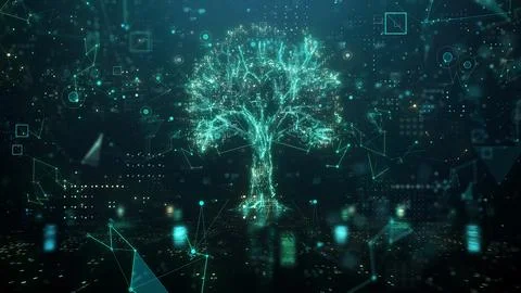 Digital Tree. Digital GPU. Information flow. Processing information. Stock-Illustration