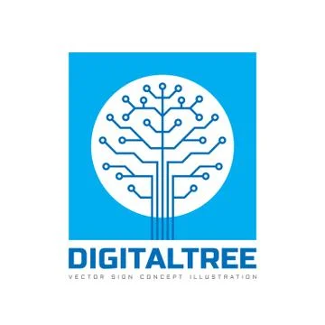 Digital tree - vector logo template concept illustration in flat style. Stock Illustration