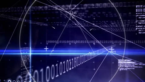 Digital triangle symbol with binary code and data processing animation Stock Footage 303556147