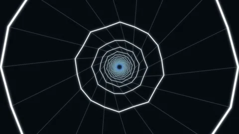 Digital tunnel with geometric lines and blue center glowing Stock Footage 336994983
