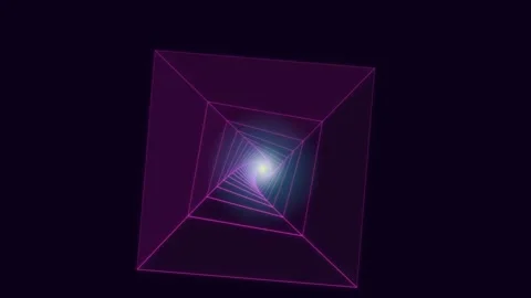 Digital tunnel with glowing light source in purple background Stock Footage 337386205