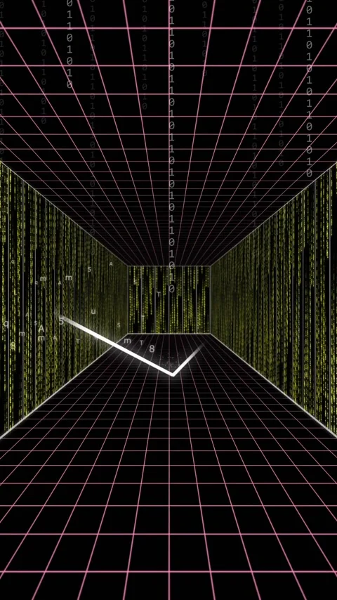 Digital tunnel with green binary code and grid lines, animation of data flow Stock Footage 320150258