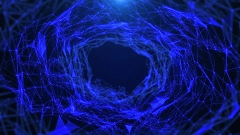 Digital tunnel low poly network glowing fly through 4K motion background Vidéo 333984313