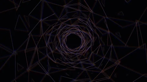 Digital tunnel made of lines and shapes in dark space Stock Footage 341914445